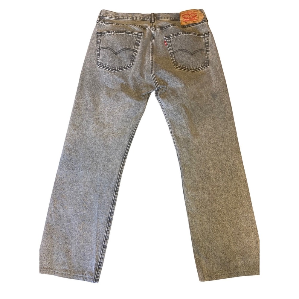 Levi's 501 Original Fit Mens 36x34 Gray‎ Acid Wash Straight Leg Jeans Button Fly